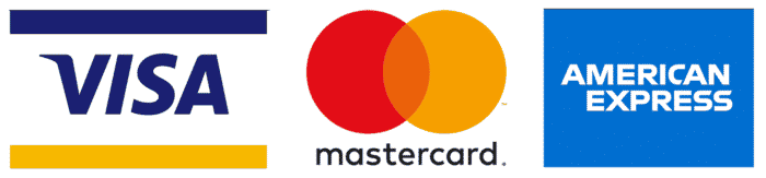 Major credit card logos, Visa, Mastercard, and American Express