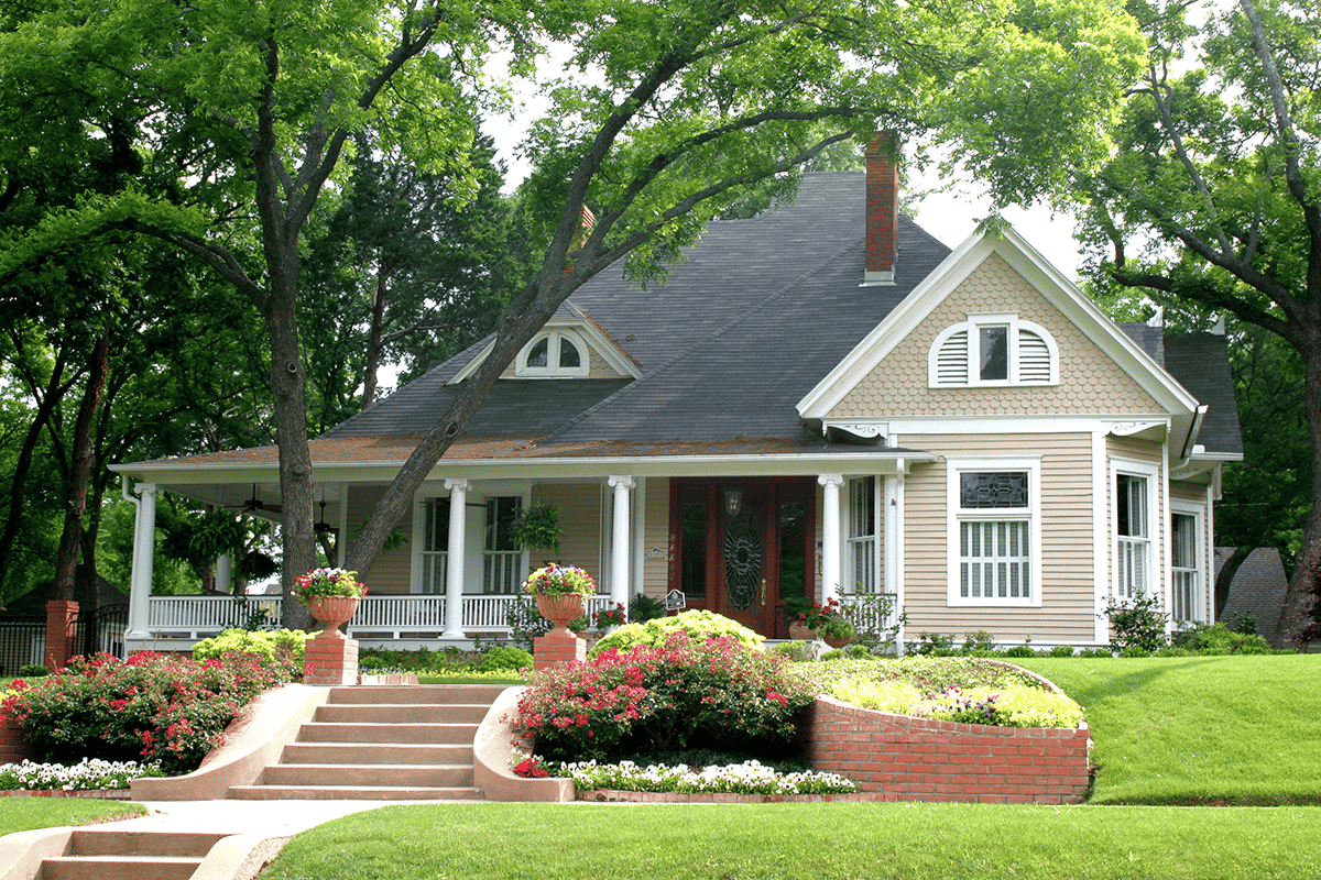 Extremely colorful classic restored house in rural city